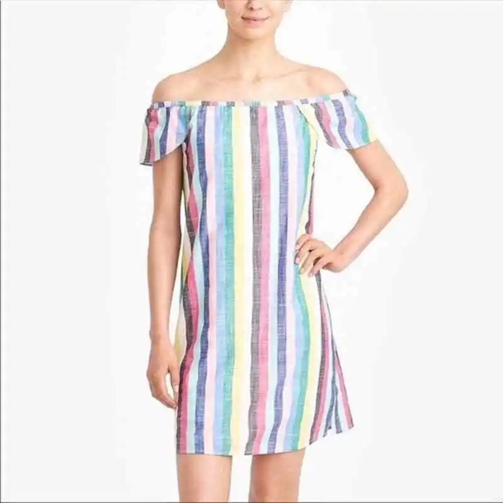 J. Crew Rainbow Striped‎ Off The Shoulder Dress Size 4